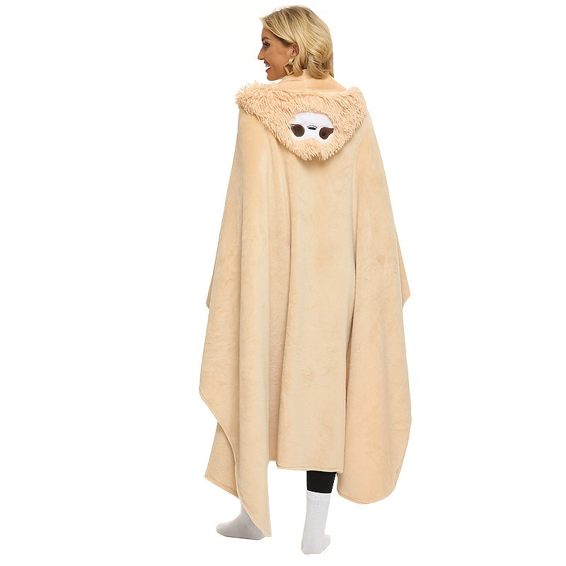 1pc Adorable Sloth Wearable Hooded Blanket - Ultra Soft, Cute, Warm, Fluffy, and Cozy - Perfect Gift for Women, 150x130cm, Highland Cow Design, Cat Pattern Lootquake LLC