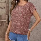 Ladies' Floral Print Contrasting Batball Sleeves Round Neck Fashionable Casual T-shirt Top - SJB-DIAMOND ELITES