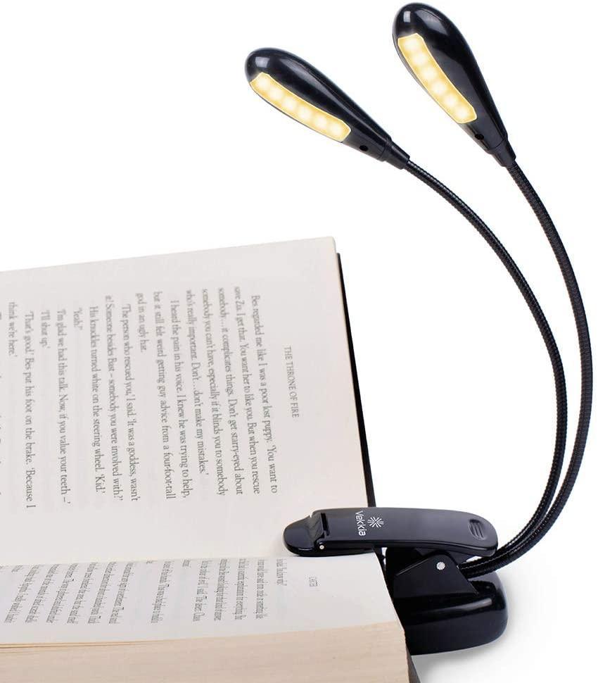 Super Adjustable Goosenecks Clip LED Lamp For Book Reading With Stand And Double Ligh  Rechargeable 12 LED Warm Book Light, Clip On Bed Reading Light, Music Stand Lamp, 2 Brightness & 2 Goosenecks Light Up 2 Full Pages. Perfect For Bookworms, Kids & Music - SJB-DIAMOND ELITES