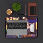 Desk Mat - Mousepad with Cozy Rainy Street Illustrations (Lootquake Holiday Series) Lootquake LLC