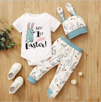 New Easter Print Rabbit Romper Three Piece 2 Colors Pi-Mart