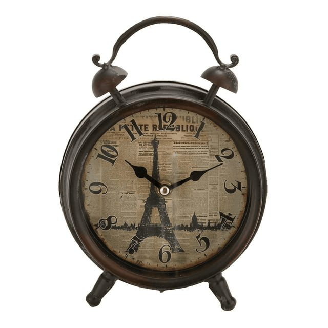 DecMode 9" Black Metal Eiffel Tower Clock with Bell Style Top EasyOptionXY LLC