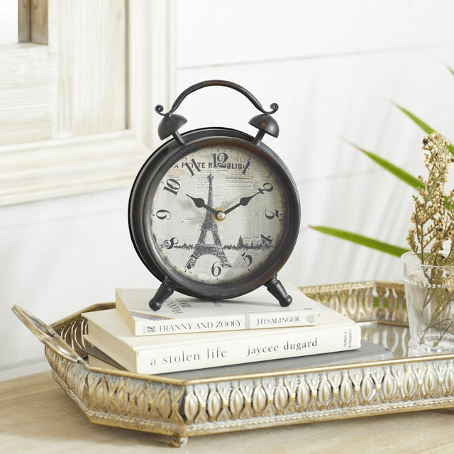 DecMode 9" Black Metal Eiffel Tower Clock with Bell Style Top EasyOptionXY LLC