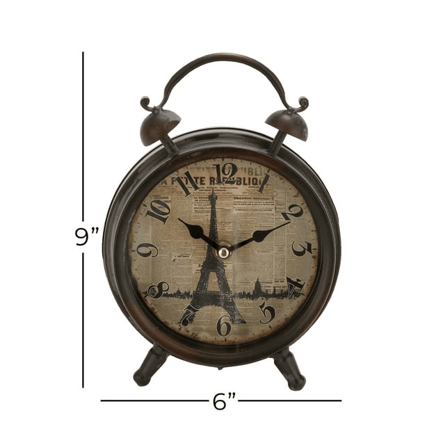 DecMode 9" Black Metal Eiffel Tower Clock with Bell Style Top EasyOptionXY LLC