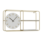 DecMode 27" x 15" Gold Metal 2 Shelf Wall Clock