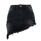 Western Style women's Short Wear Irregular Jeans With holes denim skirt for summer SHOMICOBOUTIQUE