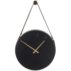 DecMode 16" Black Stainless Steel Wall Clock with Leather Hanging Straps EasyOptionXY LLC