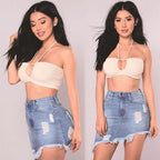Western Style women's Short Wear Irregular Jeans With holes denim skirt for summer SHOMICOBOUTIQUE