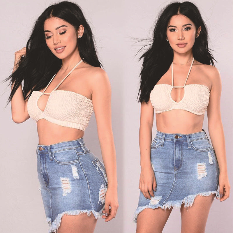 Western Style women's Short Wear Irregular Jeans With holes denim skirt for summer SHOMICOBOUTIQUE