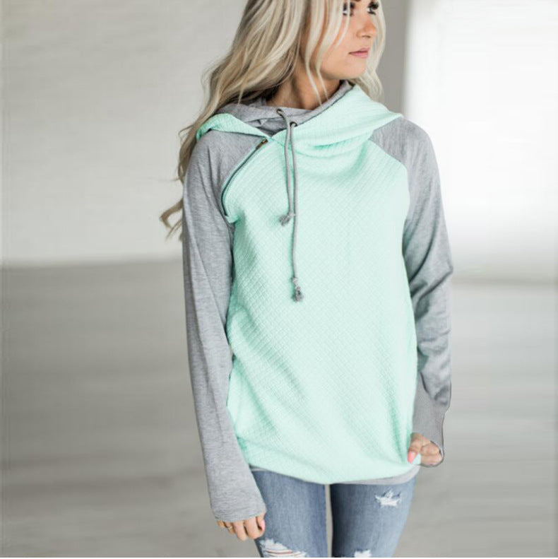 Paneled hooded zipper long sleeve sweatshirt Pi-Mart