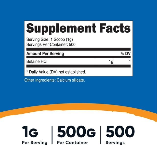 Nutricost Betaine HCL Powder 500 Grams - Gluten Free & Non-GMO Supplement