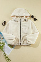 Jet Stream Zip-up Pocketed Hooded Sherpa Jacket