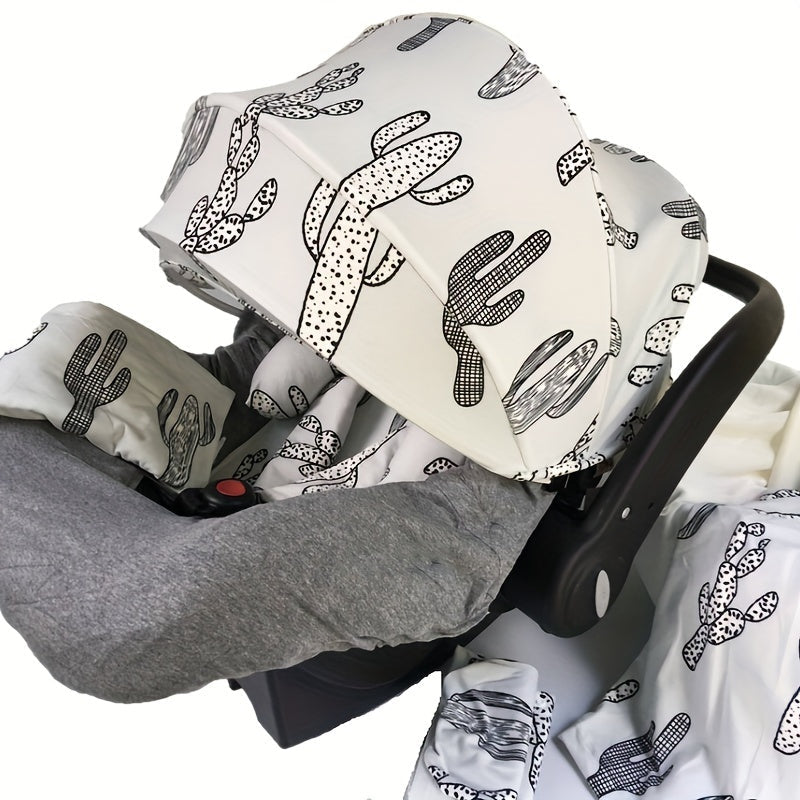 9pcs/set, Soft Breathable Cartoon Pattern Car Seat Cover Set, Including Car Seat Cover, Canopy, Headrest, Blanket, 2 Seat Belt Cushion Covers, Armrest Cushion Cover, Hat And Multi-Purpose Nursing Cover, Car Seat Not Included