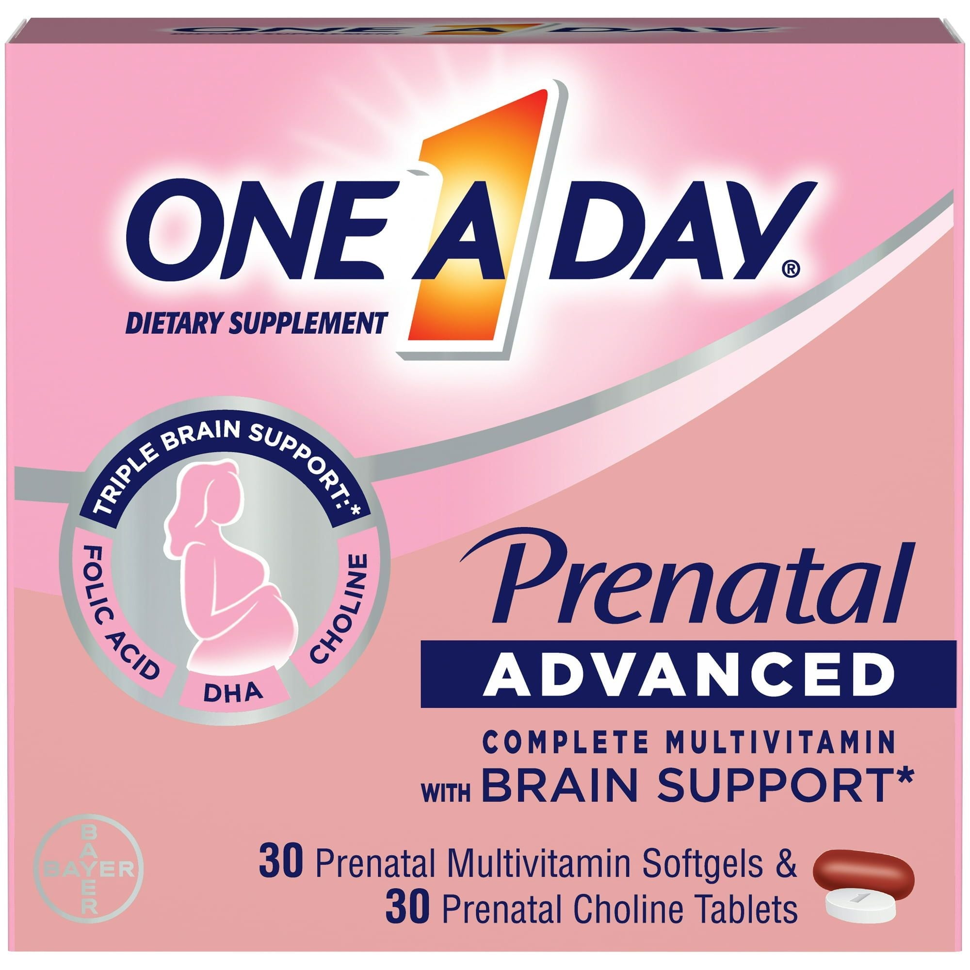 One A Day Advanced Prenatal Multivitamin with Choline; 30+30 Count