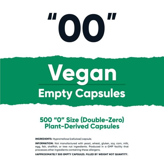 Nutricost Vegan Empty Capsules Size 00 - Clear Empty Plant-Based Capsules (500 ct) - Kosher, Halal, Non-GMO, Soy Free, Gluten-Free, Vegetarian