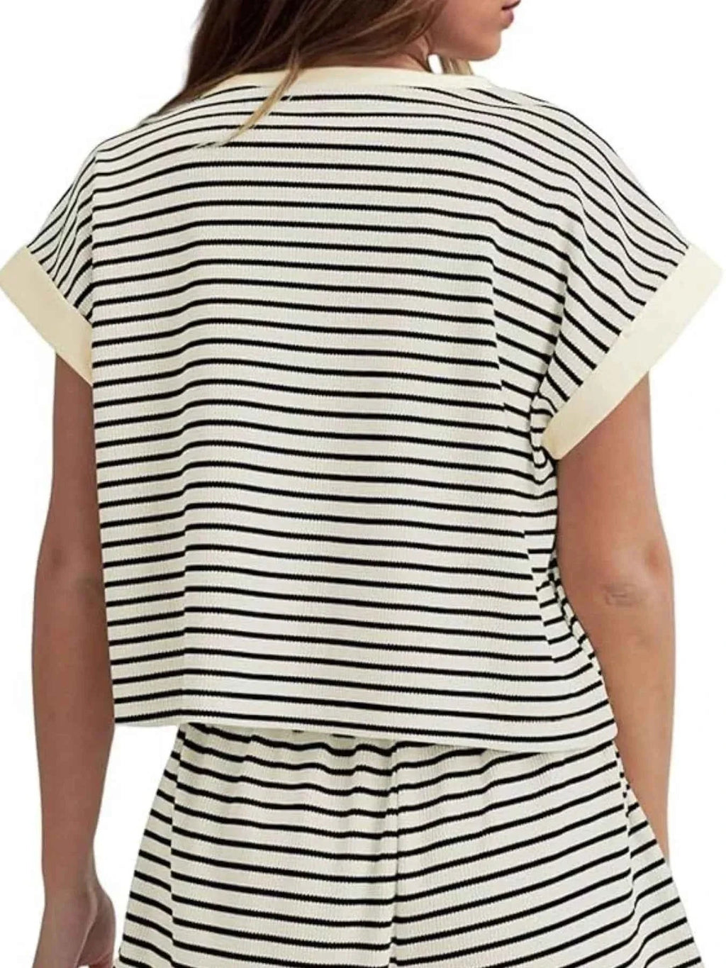 Striped Chic: Plus Size Top & Shorts Set THRIXINE