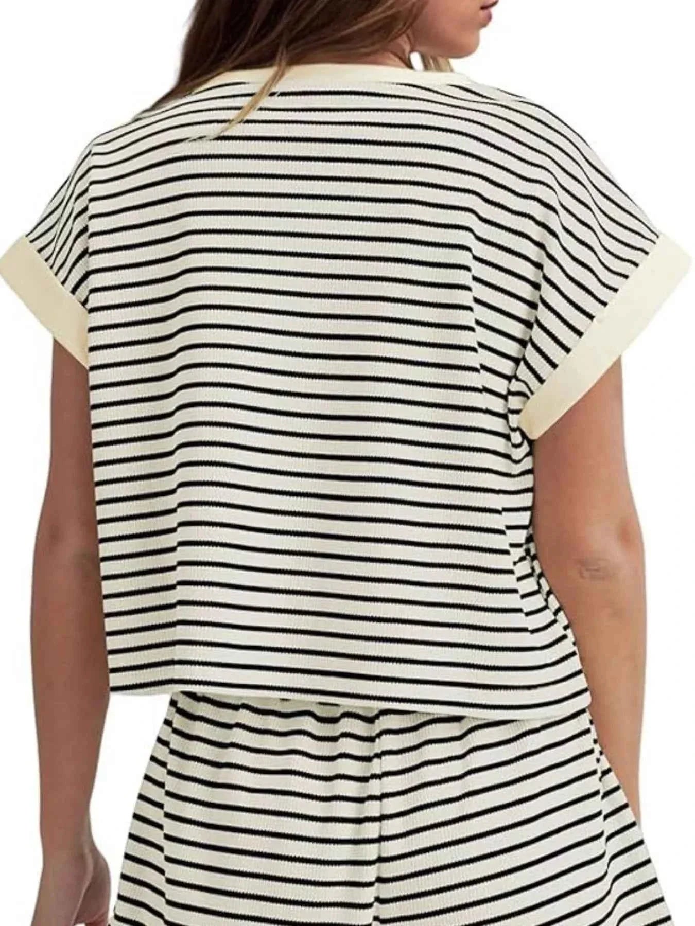 Striped Chic: Plus Size Top & Shorts Set THRIXINE