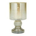 DecMode Brass Glass Handmade Turned Style Pillar Hurricane Lamp with Faux Mercury Glass Finish