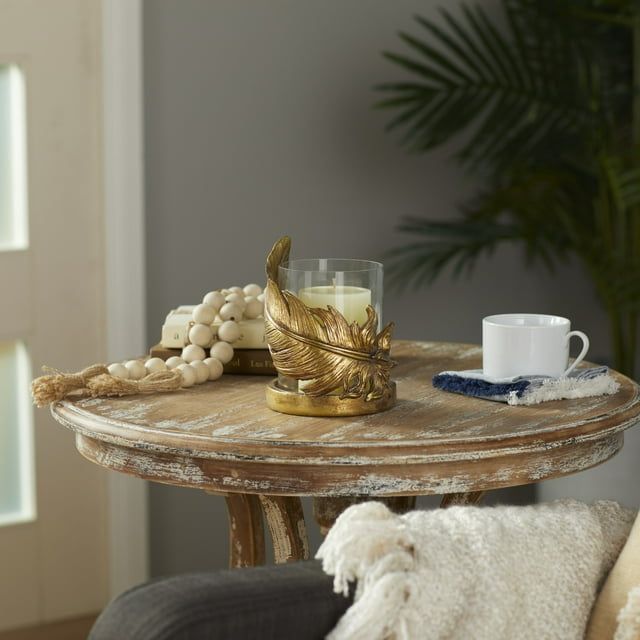 DecMode Gold Glass Bird Feather Pillar Hurricane Lamp EasyOptionXY LLC