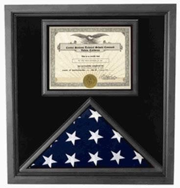 Premium USA-Made Solid wood 4x6 flag and certificate display case  Black Finish The Military Gift Store