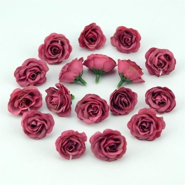 10/50/100pcs 2.5cm Mini Silk Fake Flower Heads Artificial Rose Flower For Crafts Wedding Party Home Decoration Accessories Stevvex