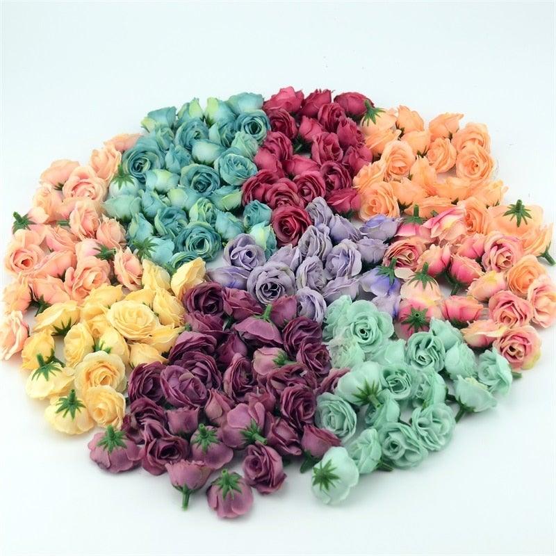 10/50/100pcs 2.5cm Mini Silk Fake Flower Heads Artificial Rose Flower For Crafts Wedding Party Home Decoration Accessories Stevvex