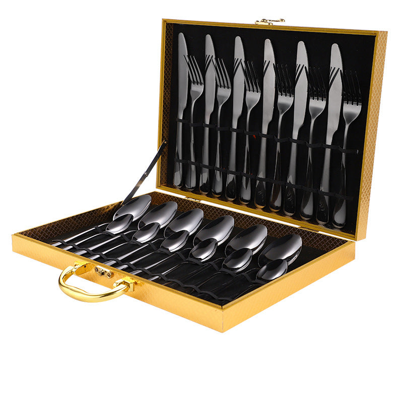 24-Piece Stainless Steel Tableware Set - One-Piece Molded Knife Fork Spoon Collection Pi-Mart