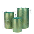 Set of 3 Turquoise Blue and Gold Decorative Floral Cut-Out Pillar Candle Lanterns 10"