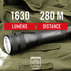 COAST G455 1630 Lumen Twist Focus LED Flashlight, 6 x AA Batteries Included, 21 oz.