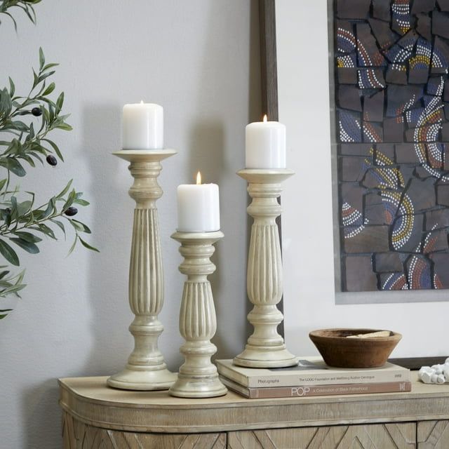 DecMode 3 Candle Brown Mango Wood Candle Holder, Set of 3 EasyOptionXY LLC