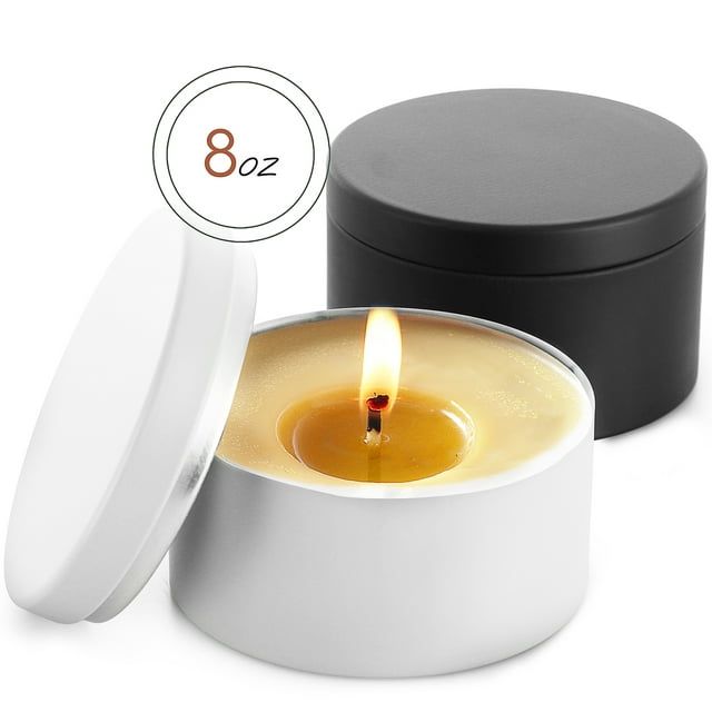 Hearth & Harbor 8 Oz, 24 Pack Black and White DIY Candle Containers with Lids - Tin Candle Jars for Making Candles - Metal Candle Jars - Bulk Tins Storage for Candle - Solid EasyOptionXY LLC
