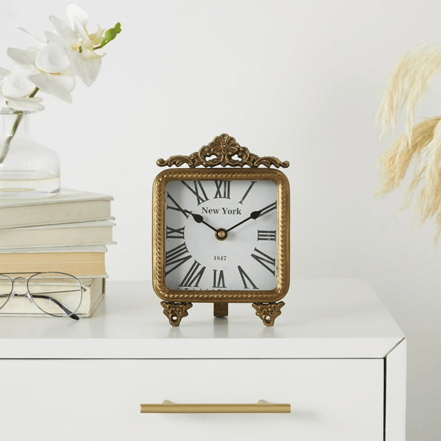 DecMode 8" Gold Metal Scroll Antique Style Clock EasyOptionXY LLC