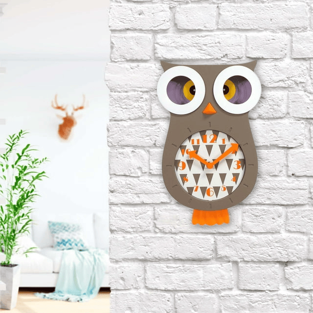 Sterling & Noble Indoor Owl Shaped Pendulum Analog Wall Clock EasyOptionXY LLC