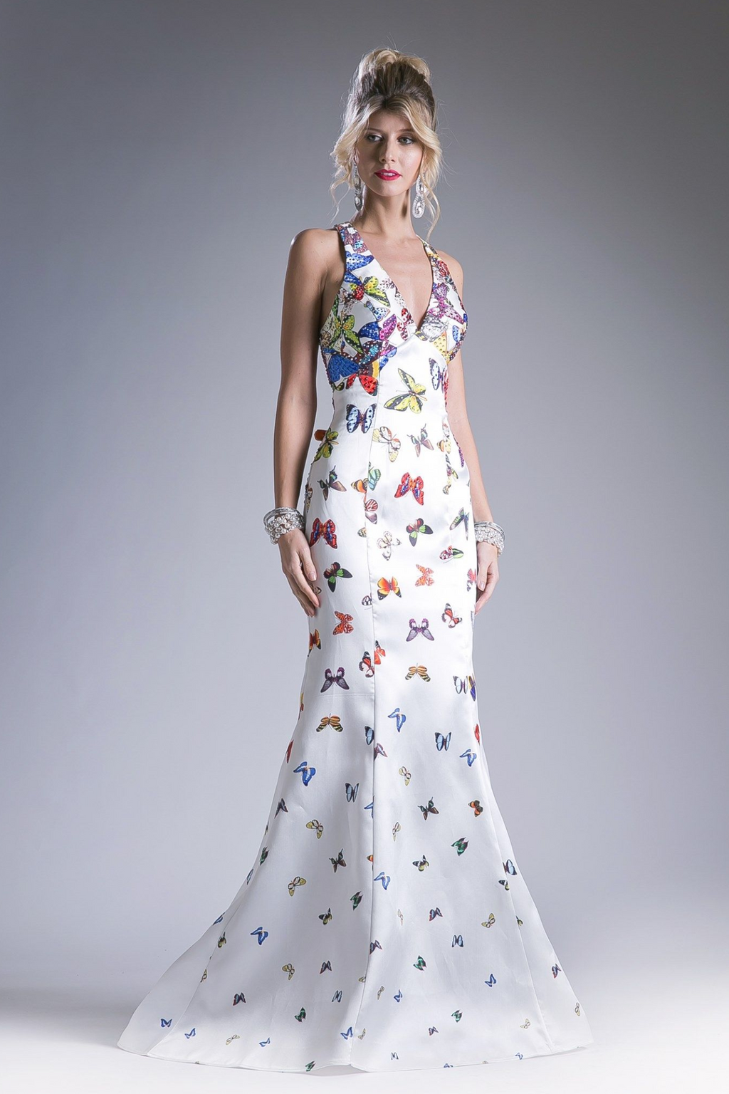 Plunging V-Neckline and Sleeveless Gown Purplish Diva