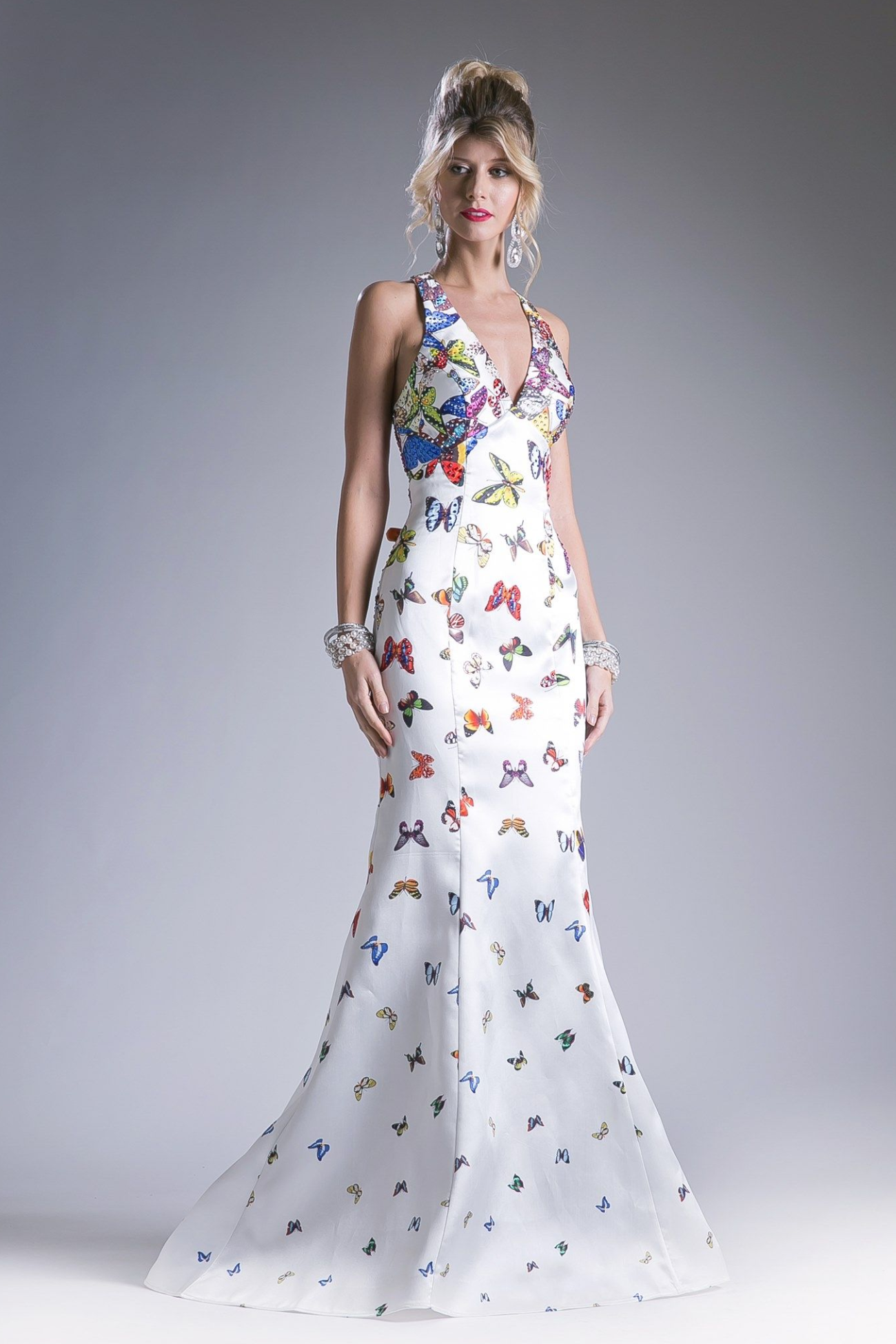 Plunging V-Neckline and Sleeveless Gown Purplish Diva