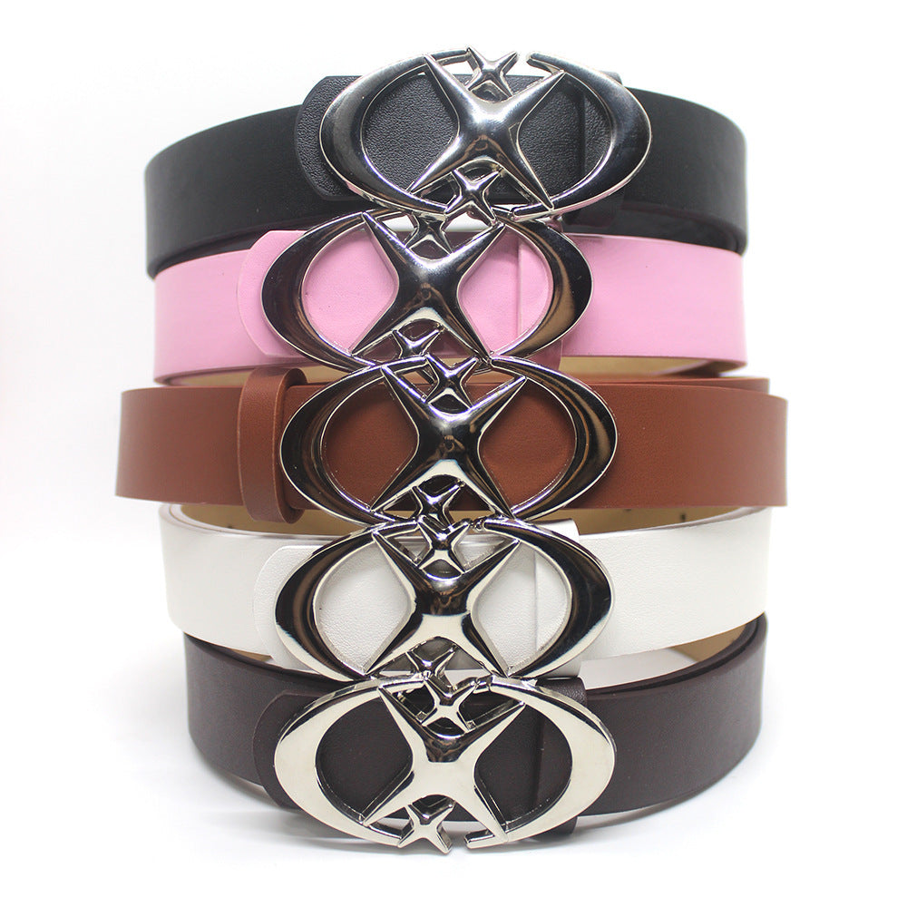 Fashion Wild Original Design Double Crescent Moon Cross Star Buckle Belt Pi-Mart