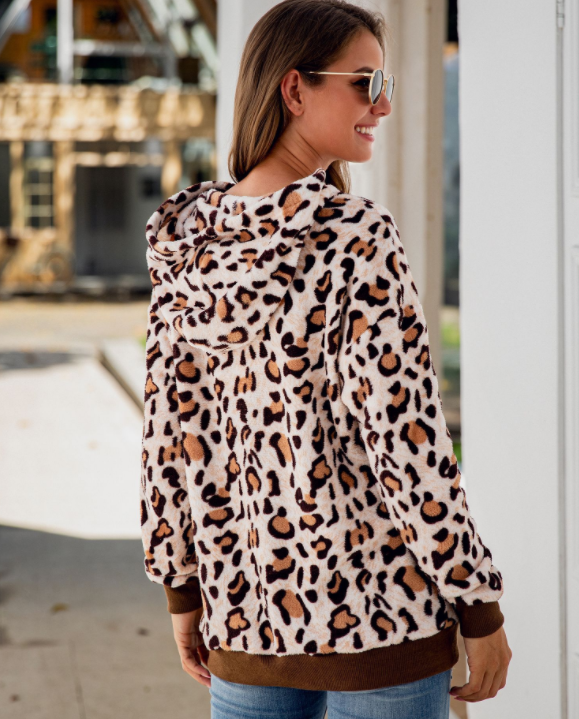 Leopard Print Pocket Hoodie Pi-Mart