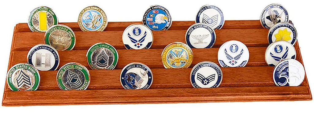 Flag Connections Military Challenge Coin Holder Stand 4 Rows Walnut Wood The Military Gift Store
