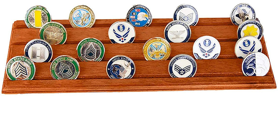 Flag Connections Military Challenge Coin Holder Stand 4 Rows Walnut Wood The Military Gift Store