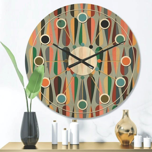 Designart 'Abstract Retro Drops IX' Mid-Century Modern Wood Wall Clock(Size 16" x 16") EasyOptionXY LLC