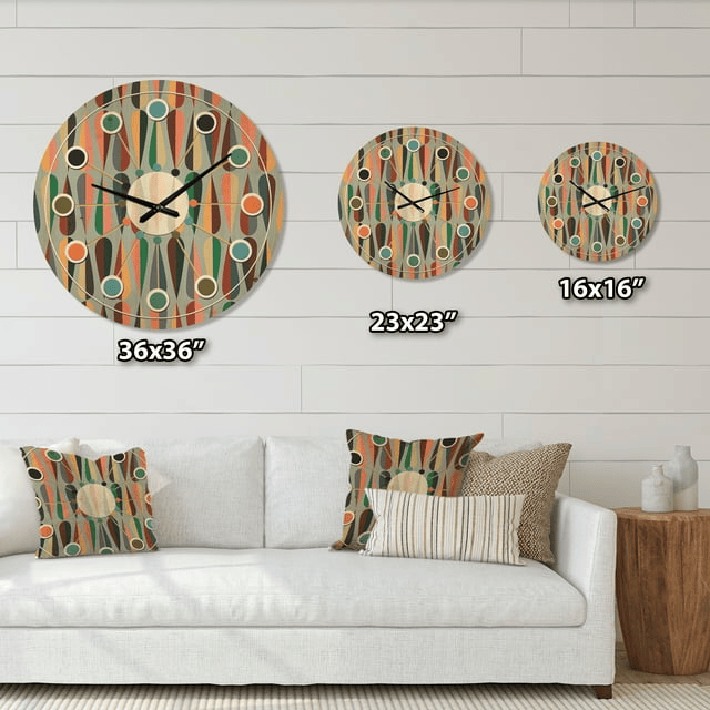 Designart 'Abstract Retro Drops IX' Mid-Century Modern Wood Wall Clock(Size 16" x 16") EasyOptionXY LLC