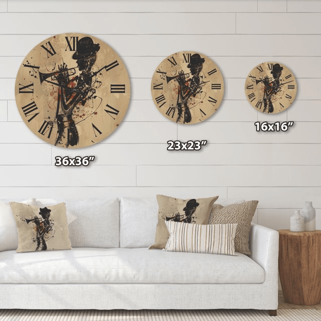 Designart 'Girl Playing Jazz Trumpet' Modern Wood Wall Clock(Size 16" x 16") EasyOptionXY LLC
