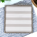 Gray White Striped Wooden Charger Tray 15x15x0.5 Inch Decorative Serving Tray Minimalist Home BandsCo Straps