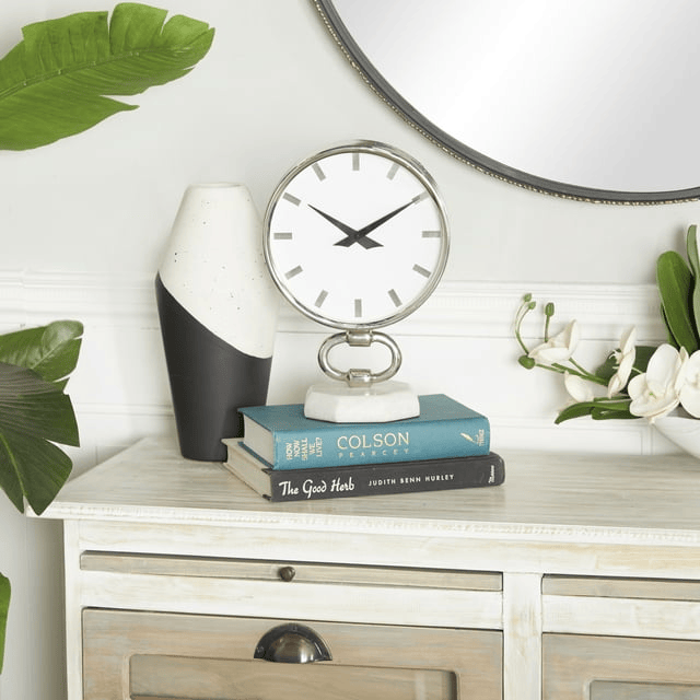 DecMode 12" Silver Stainless Steel Clock with Marble Base EasyOptionXY LLC