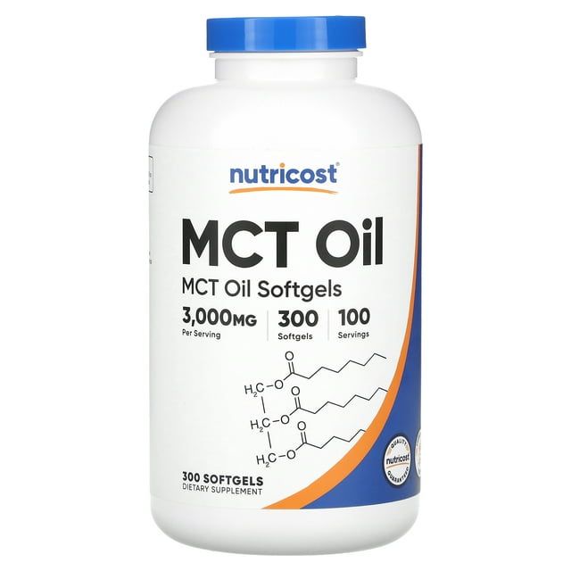Nutricost MCT Oil Softgels 1000mg, (3,000mg Serv) - Gluten Free & Non-GMO Supplement