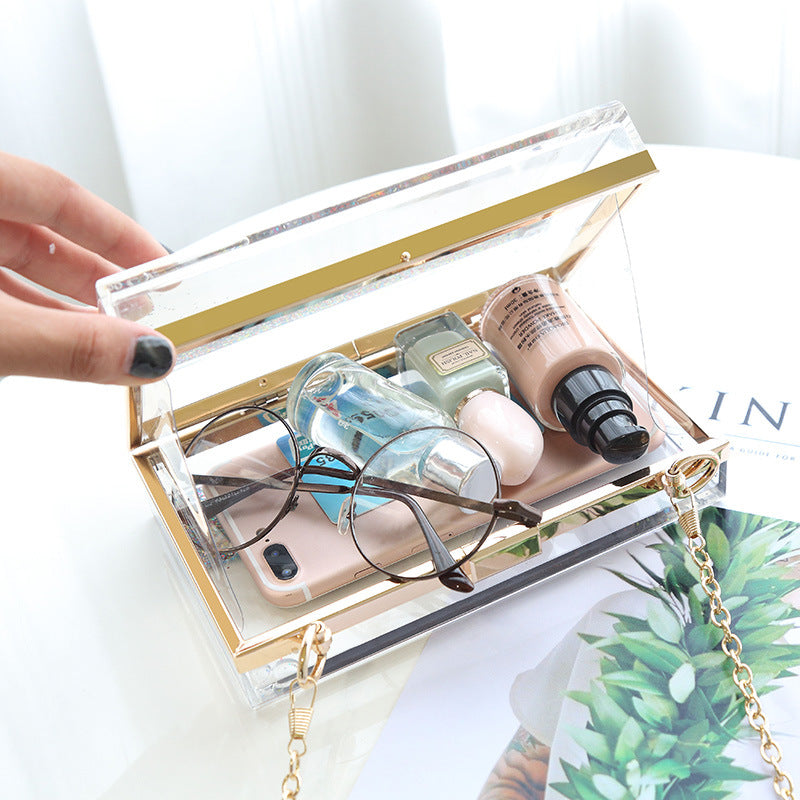 Womens Transparent Sequins Chain Clutch Evening Handbag Party Cross-body Purse SHOMICOBOUTIQUE