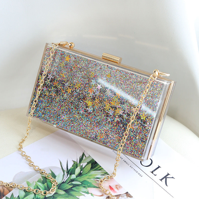 Womens Transparent Sequins Chain Clutch Evening Handbag Party Cross-body Purse SHOMICOBOUTIQUE