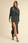 Backless Asymmetric Ruffle Hem Dress – Elegant Backless Dress, Asymmetric Dress, Ruffle Hem Dress, Sexy Evening Dress, Statement Dress For Special Occasions Stevvex