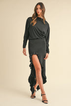 Backless Asymmetric Ruffle Hem Dress – Elegant Backless Dress, Asymmetric Dress, Ruffle Hem Dress, Sexy Evening Dress, Statement Dress For Special Occasions Stevvex