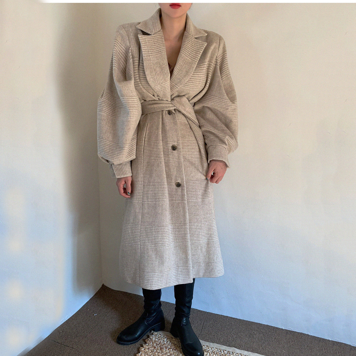 Winter Woolen Coat Women Lantern Sleeve Pi-Mart